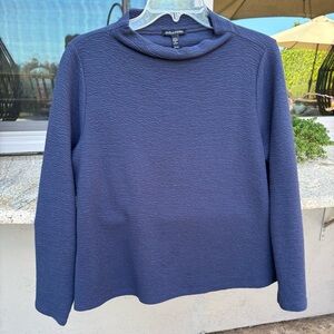 Eileen Fisher Navy Mock Neck Textured Top